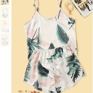 XL Tropical Print Satin Cami PJ Set